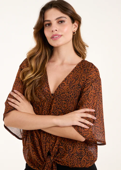 Blue Vanilla Chocolate Tie Front V Neck Blouse - S/M Image 3