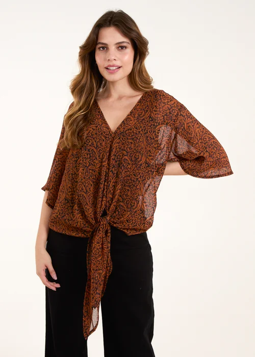 Blue Vanilla Chocolate Tie Front V Neck Blouse - S/M Image 1