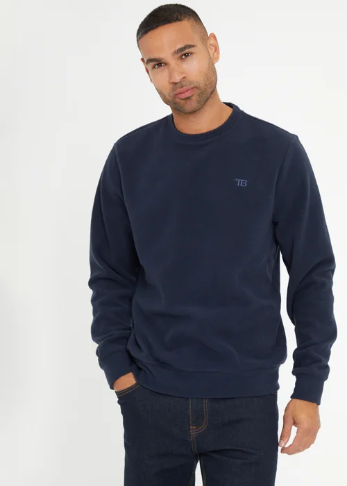 Threadbare Navy Microfleece Crew Neck Sweatshirt - S Image 1