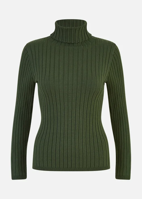 Mela Green Ribbed Knit Roll Neck Jumper - S Image 3