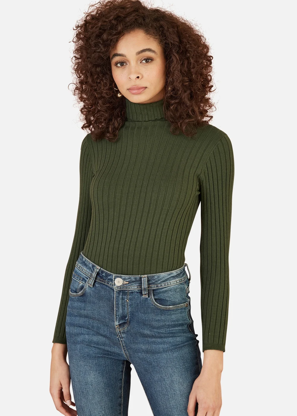 Mela Green Ribbed Knit Roll Neck Jumper - S Image 2