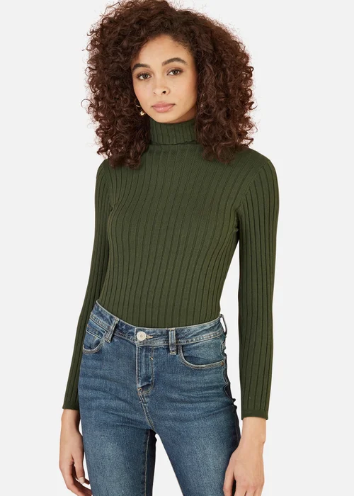 Mela Green Ribbed Knit Roll Neck Jumper - S Image 2