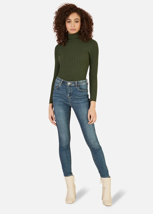Mela Green Ribbed Knit Roll Neck Jumper - S Image 1