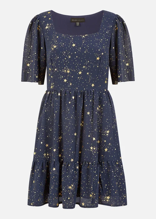 Mela Navy Star Print Skater Dress - 8 Image 3