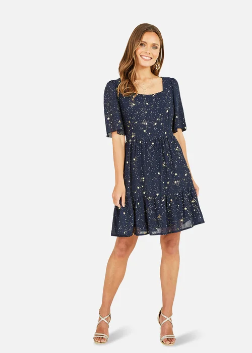 Mela Navy Star Print Skater Dress - 8 Image 1
