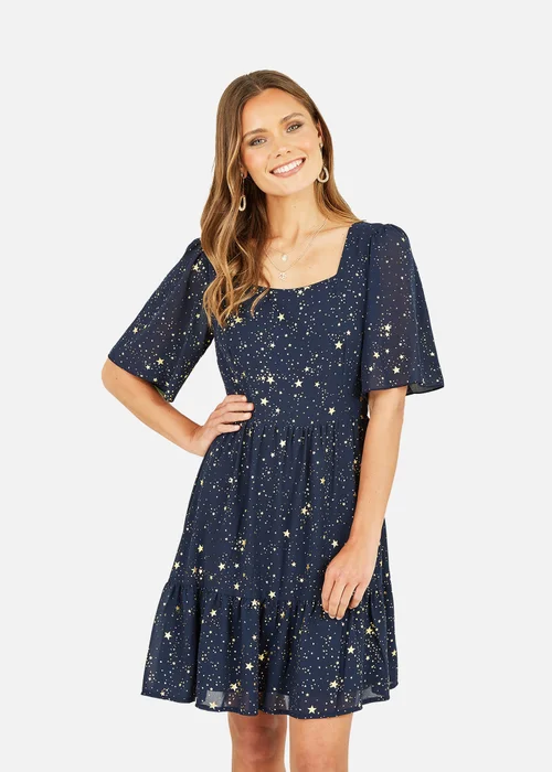 Mela Navy Star Print Skater Dress - 8 Image 2