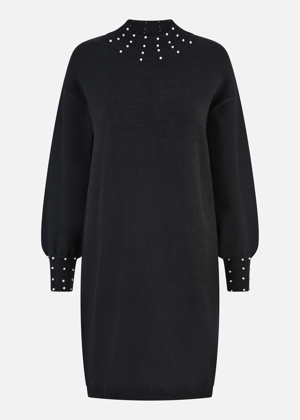 Mela Black Pearl Detail Knitted Relaxed Jumper Dress - S Image 3