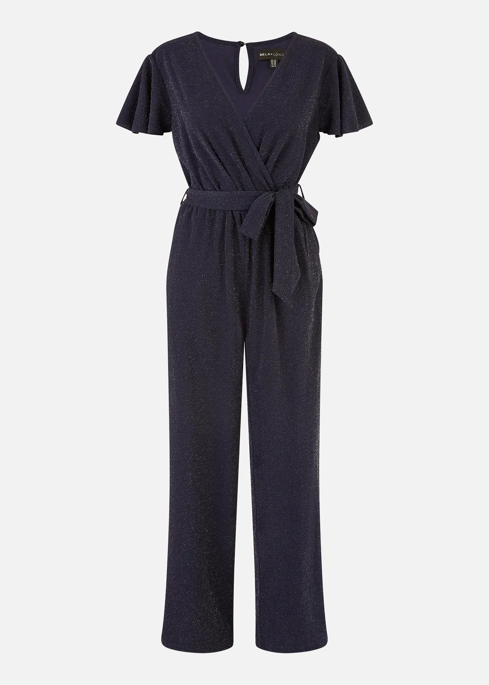 Yumi Navy Sparkle Stretch Wrap Over Jumpsuit - Size 10 Image 3