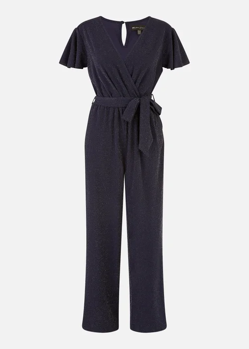 Yumi Navy Sparkle Stretch Wrap Over Jumpsuit - Size 10 Image 3