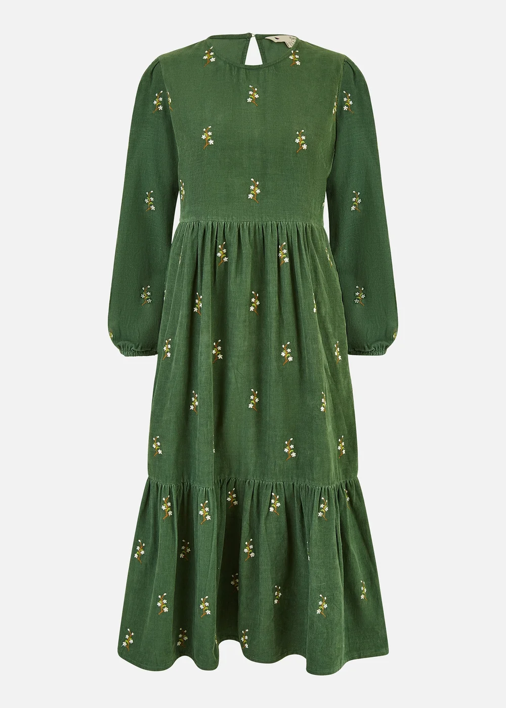 Yumi Green Long Sleeve Midi Dress With Floral Embroidery - 8 Image 3