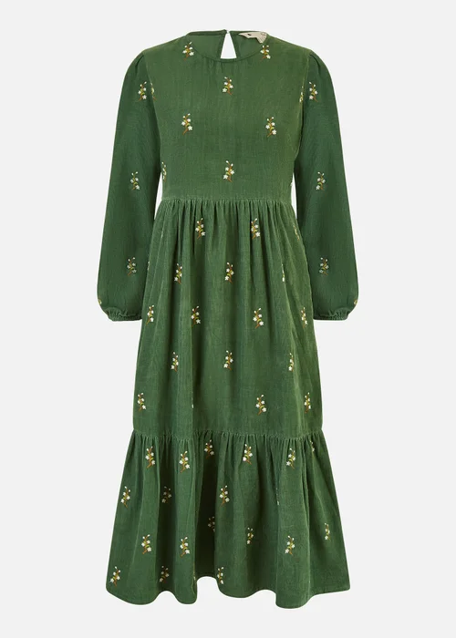Yumi Green Long Sleeve Midi Dress With Floral Embroidery - 8 Image 3