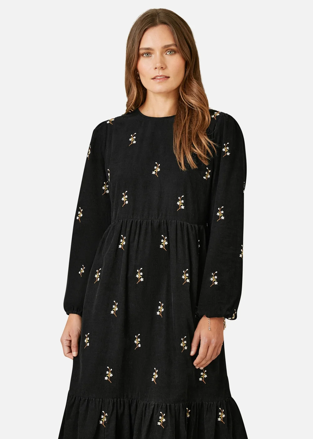 Yumi Black Long Sleeve Midi Dress With Floral Embroidery - 8 Image 2