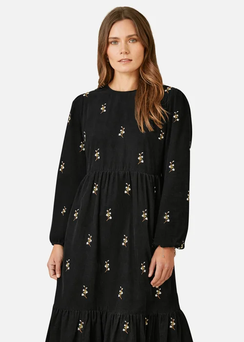Yumi Black Long Sleeve Midi Dress With Floral Embroidery - 8 Image 2