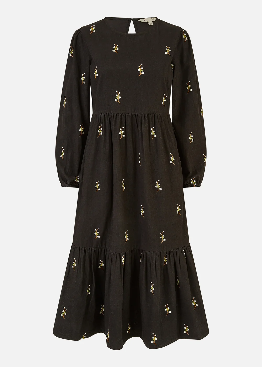 Yumi Black Long Sleeve Midi Dress With Floral Embroidery - 8 Image 3