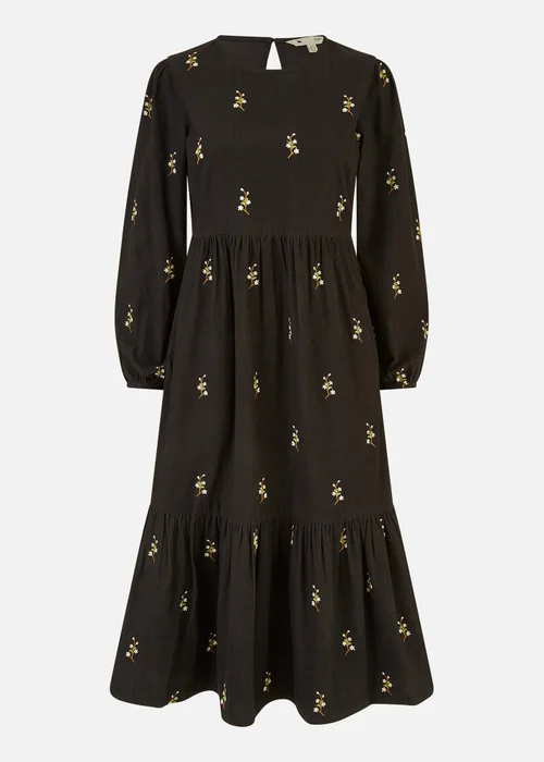 Yumi Black Long Sleeve Midi Dress With Floral Embroidery - 8 Image 3