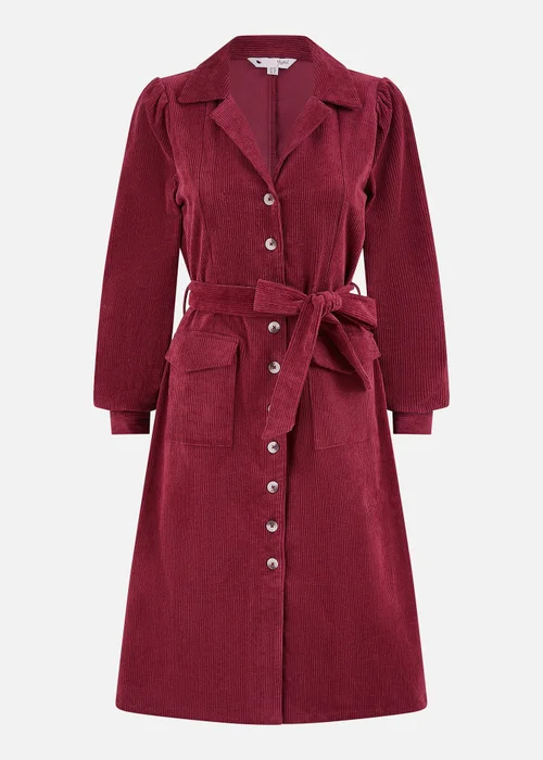 Yumi Burgundy Cord Midi Shirt Dress - Size 8 Image 3