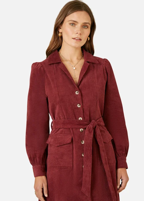 Yumi Burgundy Cord Midi Shirt Dress - Size 8 Image 2