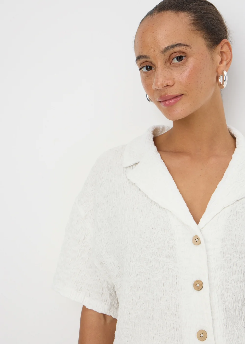 Cream Textured Collar Co Ord Shirt - S Image 2