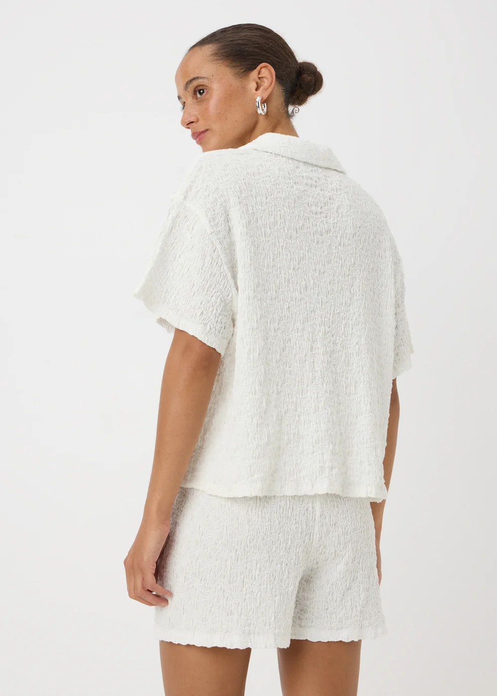 Cream Textured Collar Co Ord Shirt - S Image 3