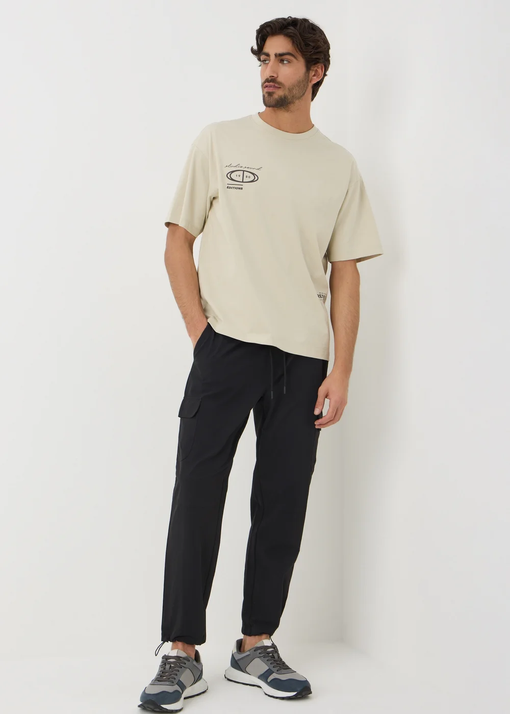 Black Tech Cuffed Cargo Trousers - Small Image 1