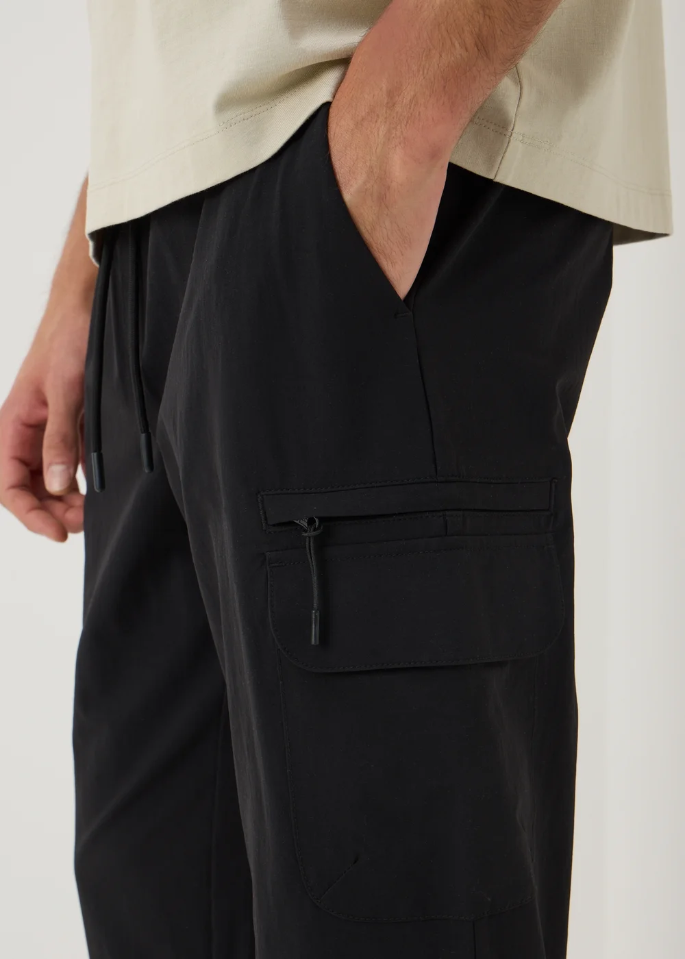 Black Tech Cuffed Cargo Trousers - Small Image 2