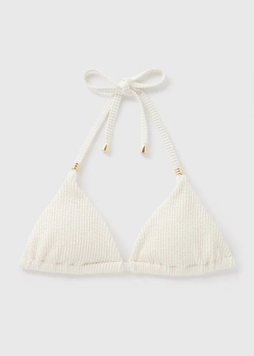 Cream Textured Triangle Bikini Top - 6 Image 3