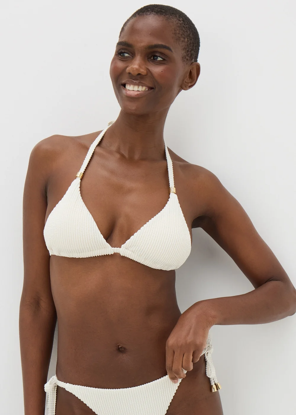 Cream Textured Triangle Bikini Top - 6 Image 1