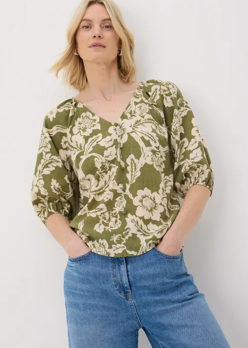 Green Floral V-Neck Tea Top - 8 Image 1