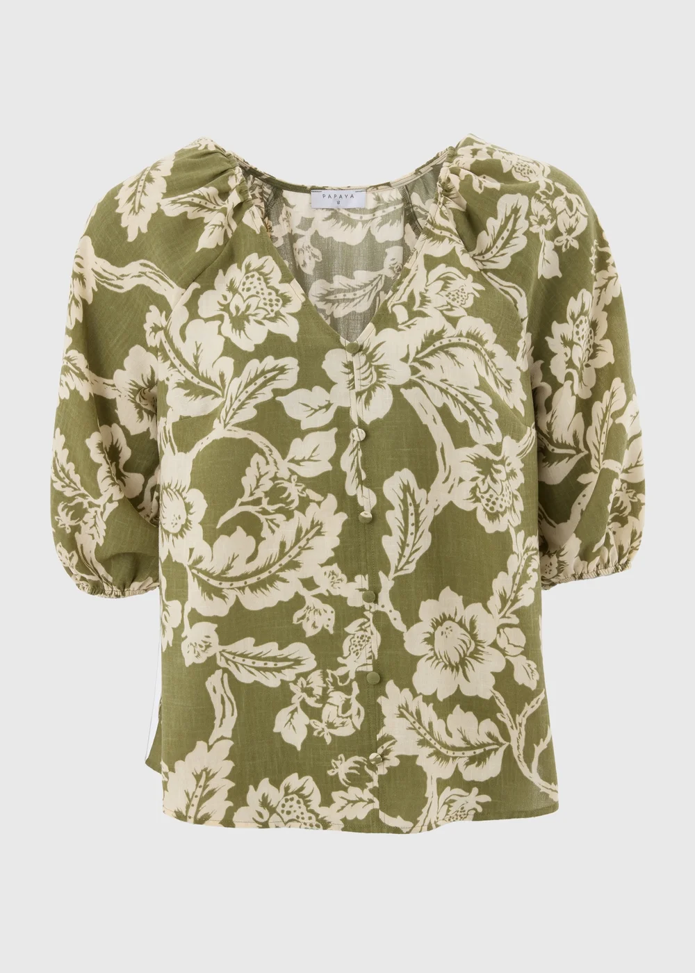 Green Floral V-Neck Tea Top - 8 Image 4