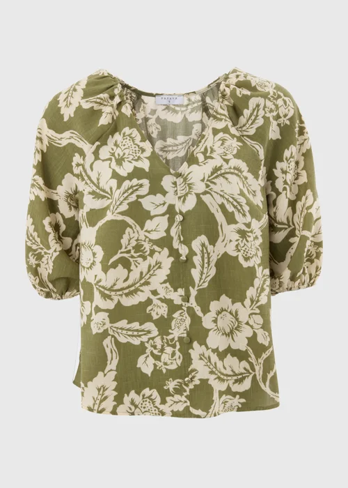 Green Floral V-Neck Tea Top - 8 Image 4