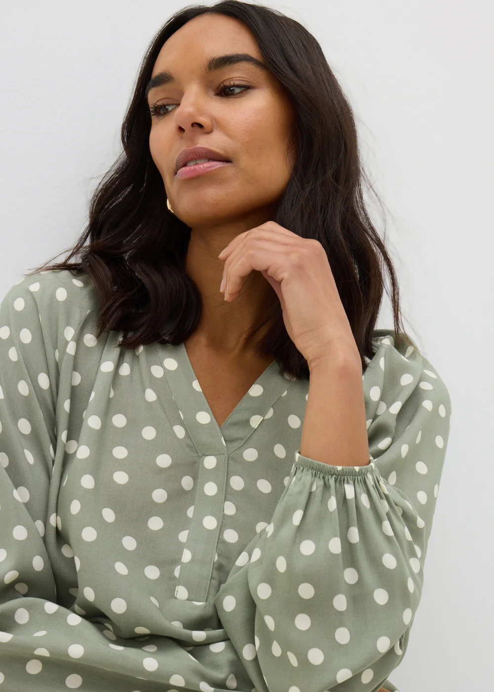 Green Spot V-Neck Blouse - 8 Image 2