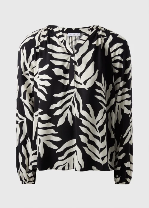 Black Monochrome Leaf V-Neck Blouse - 8 Image 4