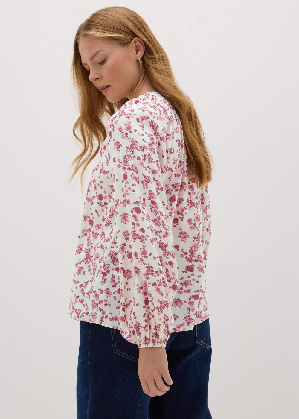 Pink Ditsy Floral Popover Blouse - 8 Image 2