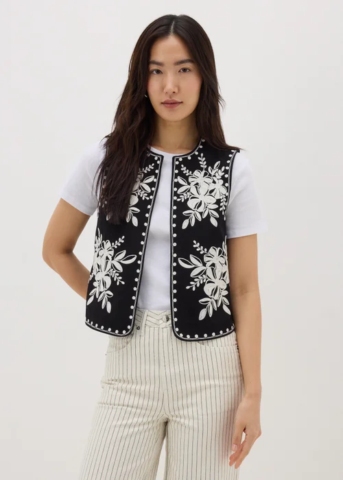 Black Monochrome Embroidered Waistcoat - 8 Image 1