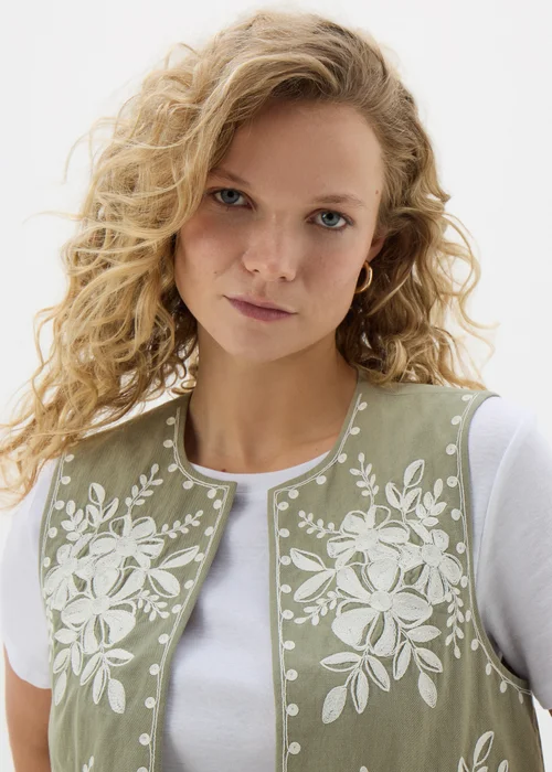 Khaki Embroidered Waistcoat - 8 Image 2