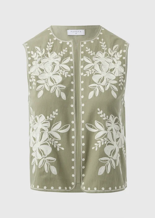 Khaki Embroidered Waistcoat - 8 Image 4