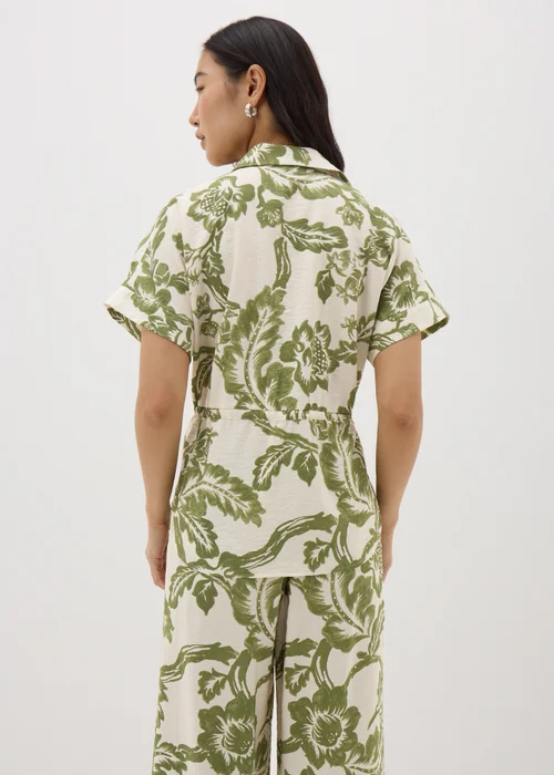 Sage Green Floral Print Tie Waist Longline Shirt - 8 Image 2