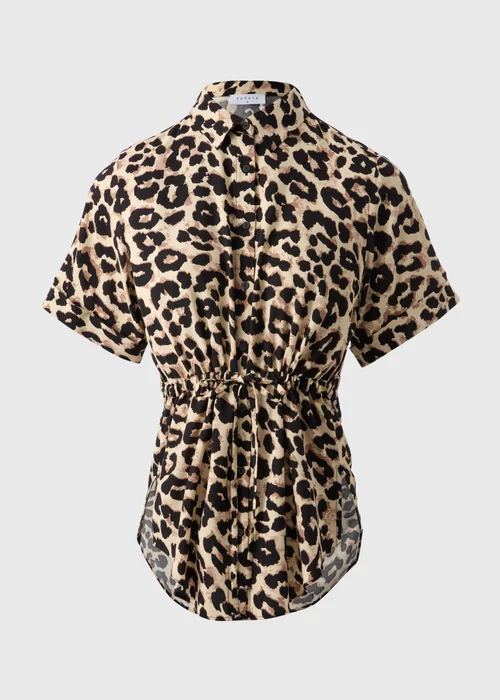 Brown Leopard Print Tie Waist Longline Shirt - 8 Image 4