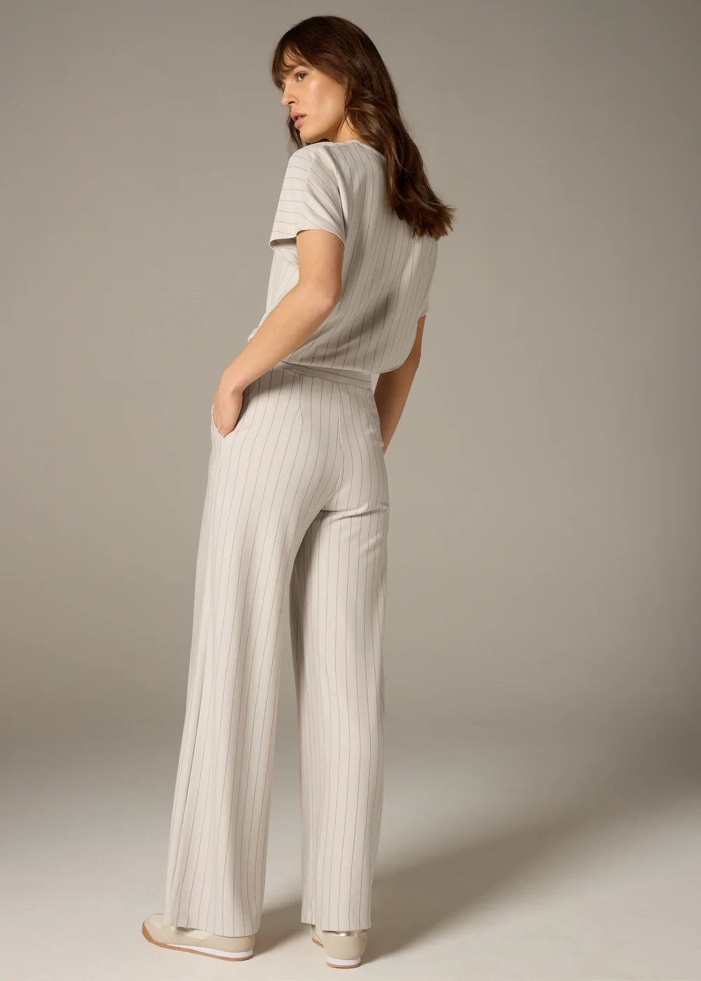 Et Vous Stone Pinstripe Wide Leg Trousers - 8 Image 2