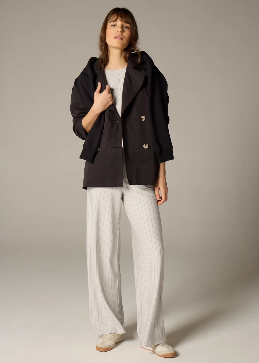 Et Vous Stone Pinstripe Wide Leg Trousers - 8 Image 1
