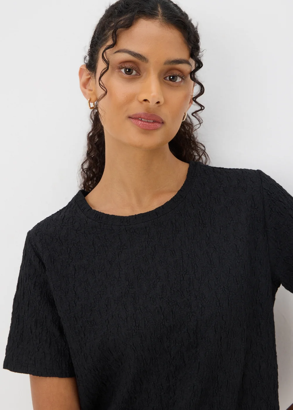 Black Textured T-Shirt Mini Dress - 8 Image 2