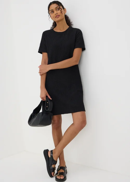 Black Textured T-Shirt Mini Dress - 8 Image 1