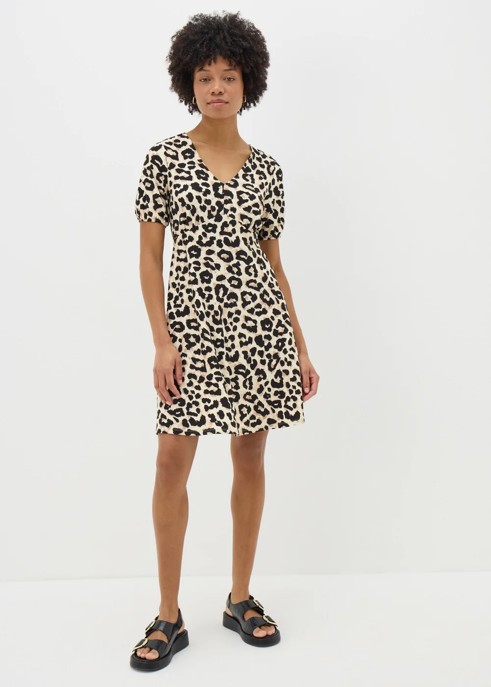 Brown Leopard Print Mini Tea Dress - 8 Image 1