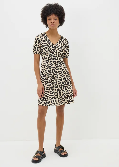Brown Leopard Print Mini Tea Dress - 8 Image 1