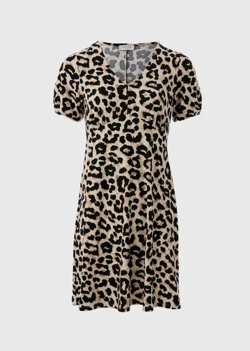 Brown Leopard Print Mini Tea Dress - 8 Image 4