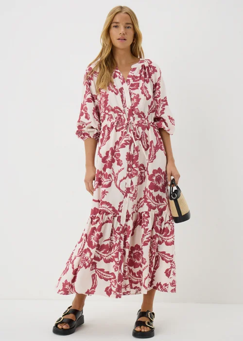 Pink Floral Raglan Midi Shirt Dress - 8 Image 1