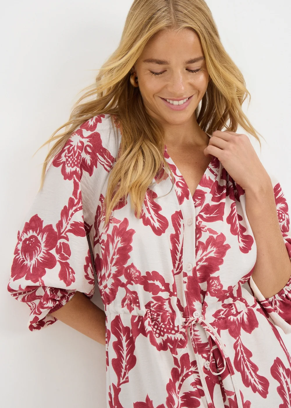 Pink Floral Raglan Midi Shirt Dress - 8 Image 3