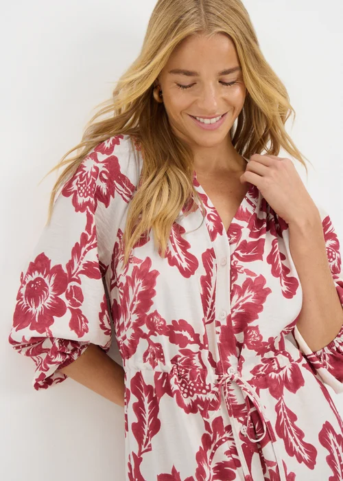 Pink Floral Raglan Midi Shirt Dress - 8 Image 3