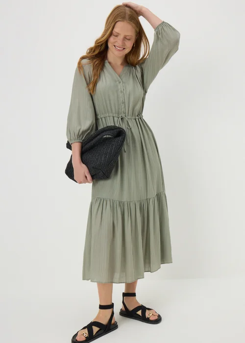 Sage Green Raglan Shirt Midi Dress - 8 Image 1