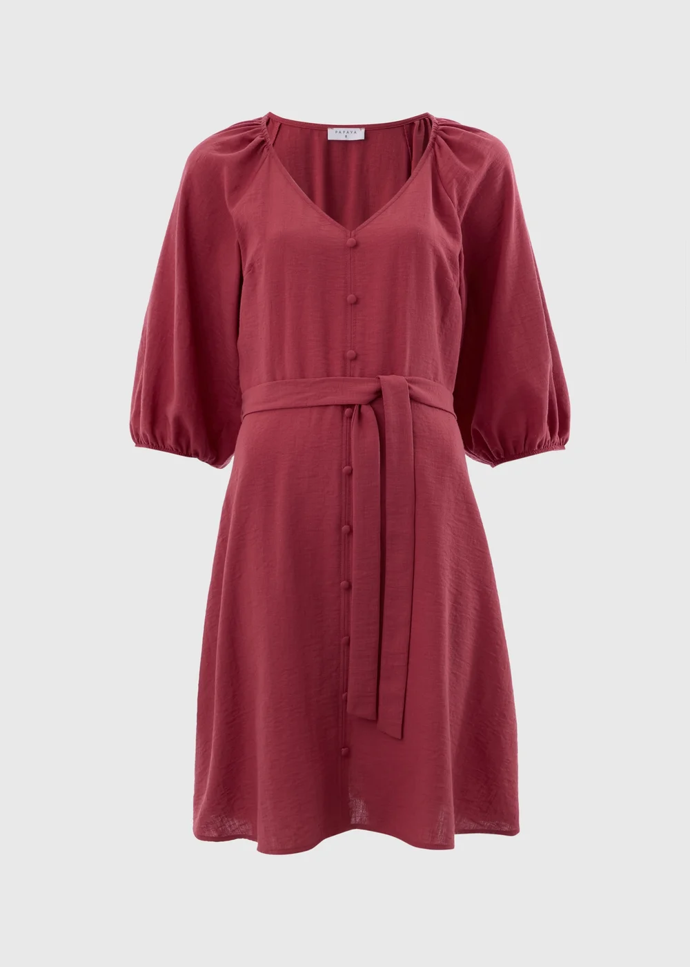 Raspberry Belted Mini Tea Dress - 8 Image 1